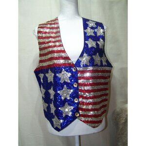 Blue Sky by Santa Cruz Vest Patriotic Americana Sequins Flag Large